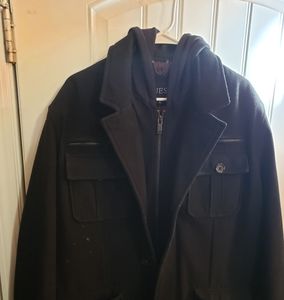 Guess men's Pea coat with zip out liner